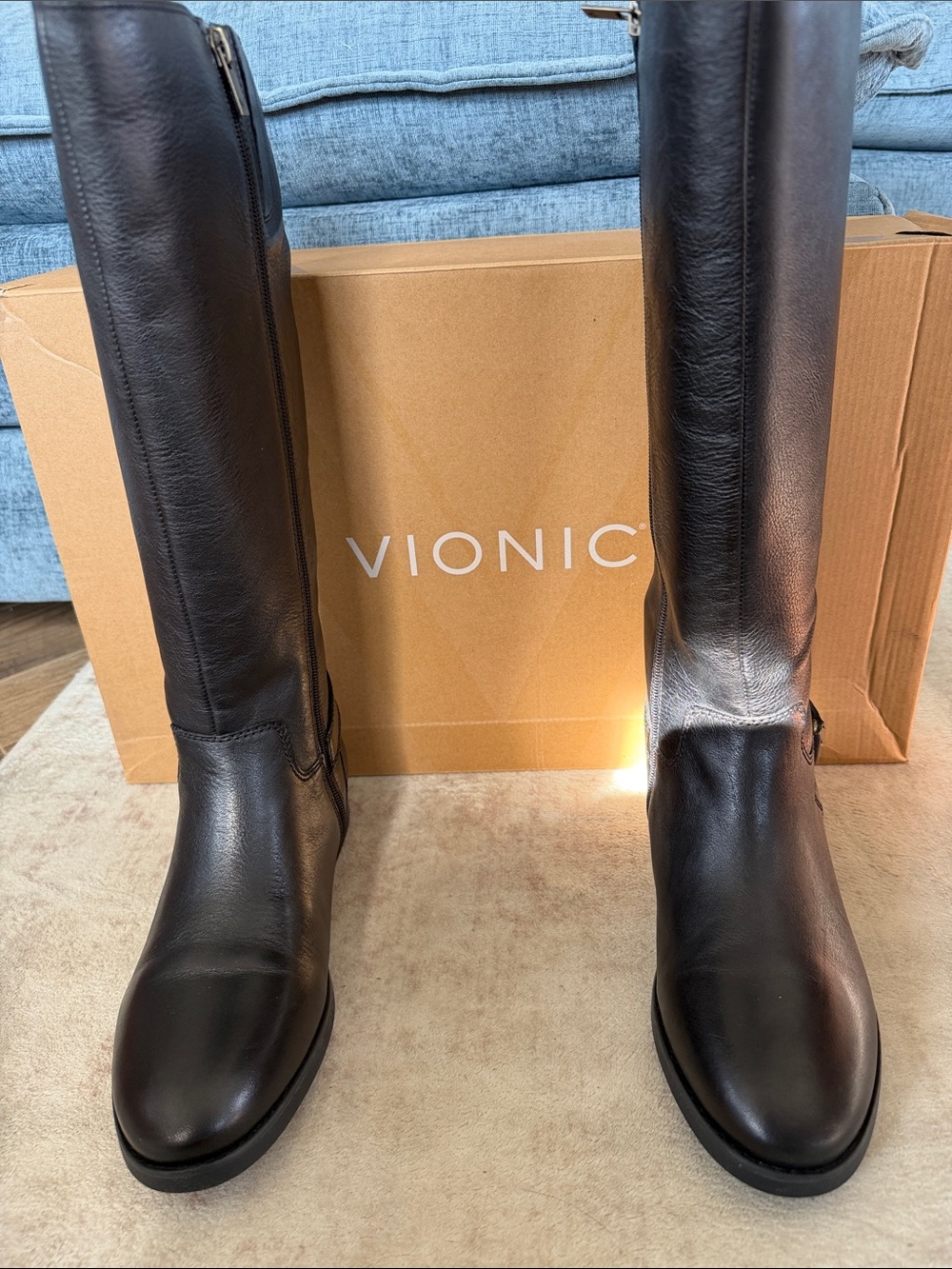 Vionic Black Rochelle Leather Knee-High Heeled Boots